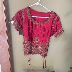 Beautiful Indian Deep Red with Embellishments and Embroidery Women's Top XS-S